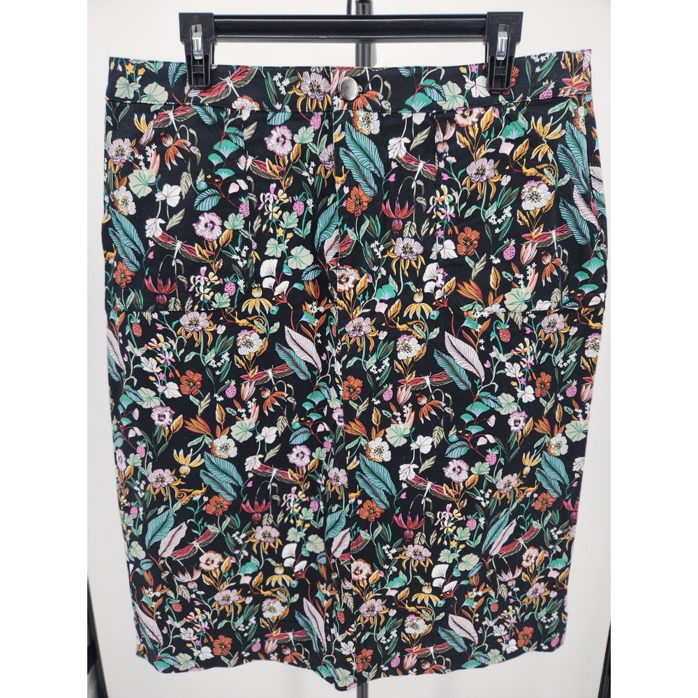 Christopher & Banks Botanical Floral Dragonfly Pencil Skirt Black Multi Size‎ 12